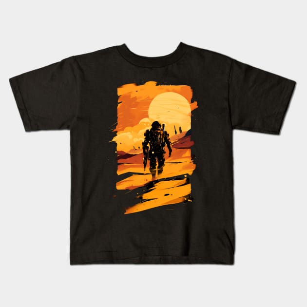 Marine Trekking on Mars - Sunset - Scifi Kids T-Shirt by Fenay-Designs